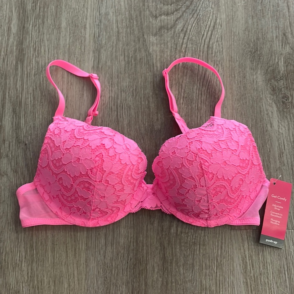 Hot pink lace push up bra